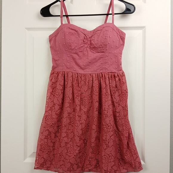 AEO Pink Bustier Lace Babydoll Dress Small removable padding adjustable straps - Picture 1 of 16